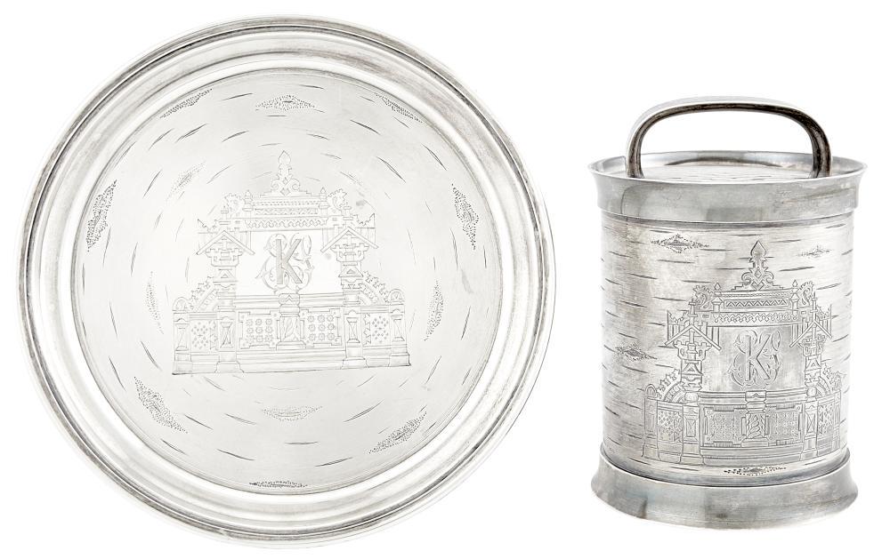 Russian Silver Trompe L'Oeil Caviar Pot and Tray (1 of 8)