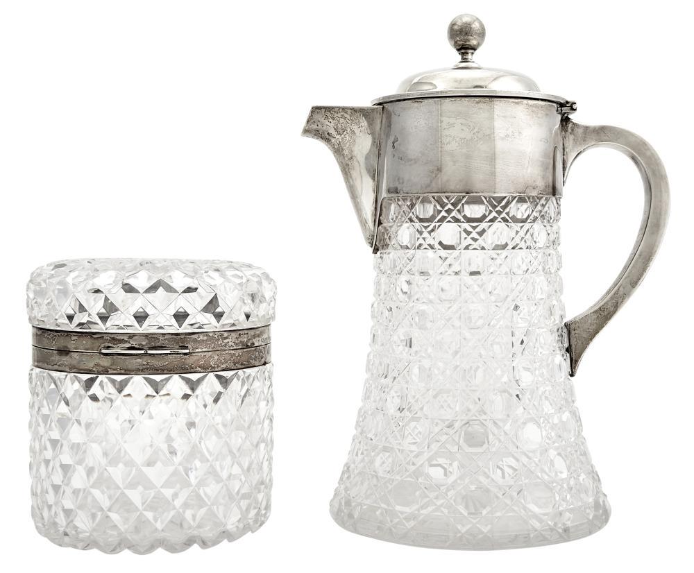 Edward VII Sterling Silver-Mounted Cut-Glass Flagon; (1 of 4)