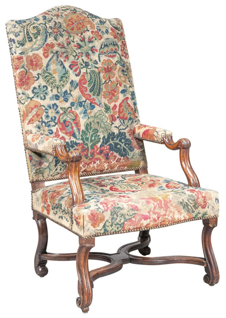 Louis XIV Needlework-Upholstered Walnut Fauteuil (1 of 4)