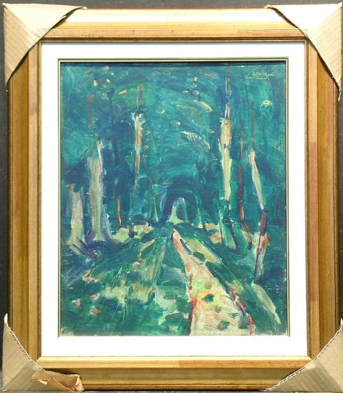 Charles Lapicque French, 1898-1988 ROAD THROUGH T: Charles Lapicque French, 1898-1988 ROAD THROUGH TREES Signed Lapicque (ur) Oil on canvas laid to cradled panel 18 1/2 x 15 1/4 inches