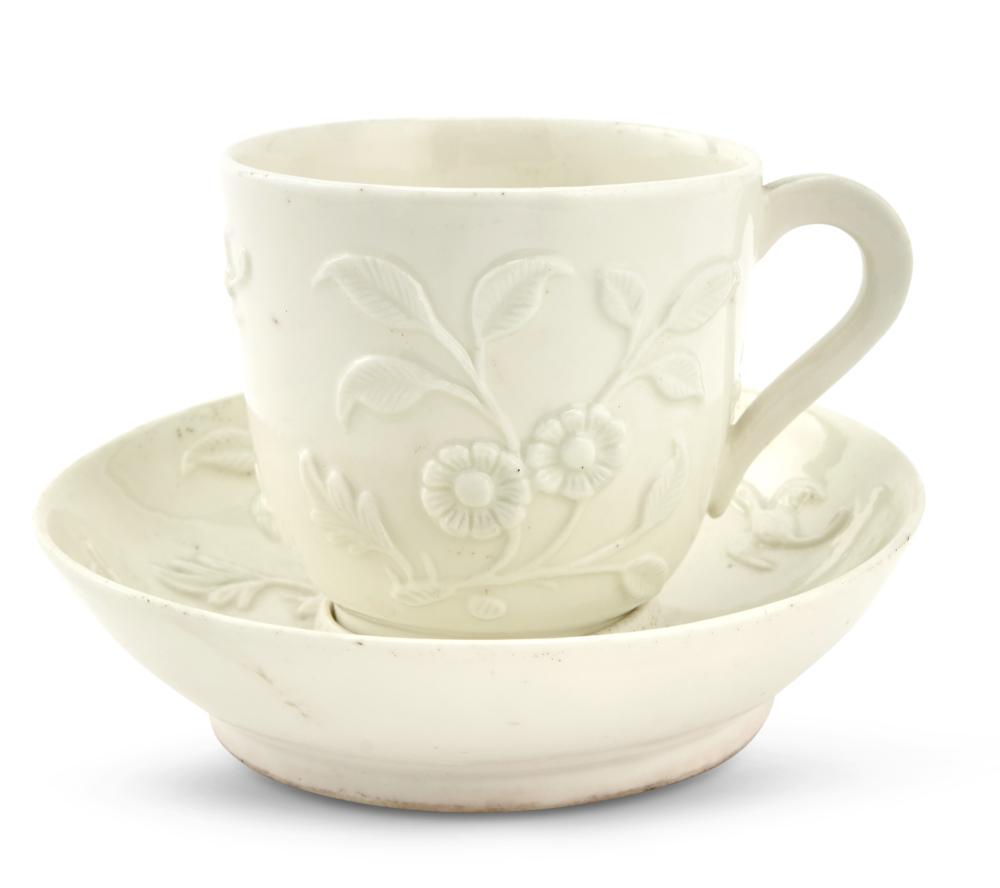 Saint Cloud White Porcelain Socketed Cup and Saucer (1 of 5)