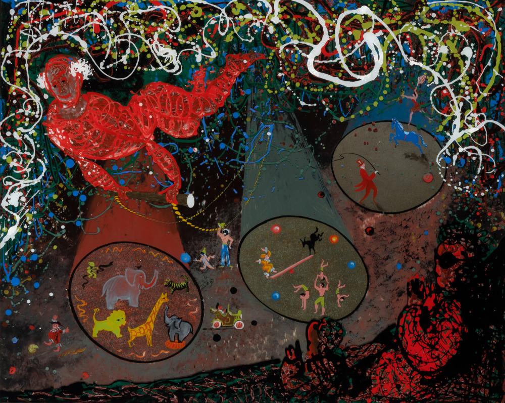 Clement Hurd American, 1908-1988 The Night Circus also: Clement Hurd American, 1908-1988 The Night Circus also known as Three-Ring Circus, circa 1952 Oil on glass 32 x 40 inches (81.3 x 101.6 cm) Clement Hurd was a popular children's book illustrator whose