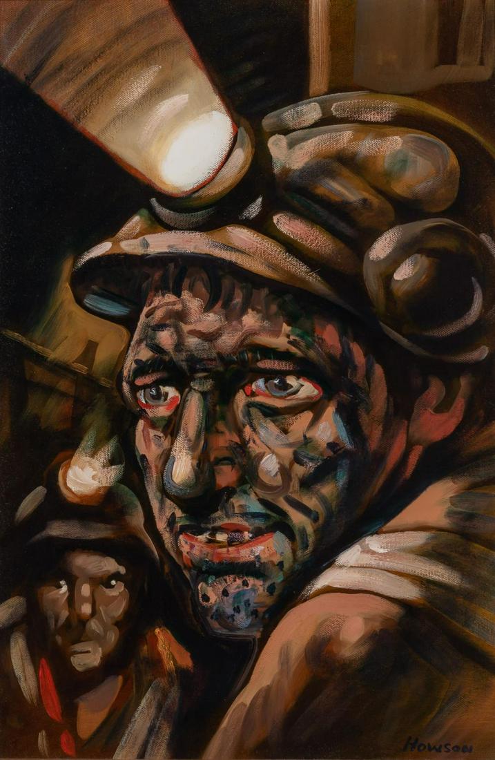 Peter Howson Scottish, b. 1958 Head of a Miner: Peter Howson Scottish, b. 1958 Head of a Miner Signed Howson (lr) Oil on canvas 23 3/4 x 15 3/4 inches (60.3 x 40 cm) Provenance: Sale, Bonhams, Knightbridge, Jul. 12, 2005, lot 195 Purchased at the a