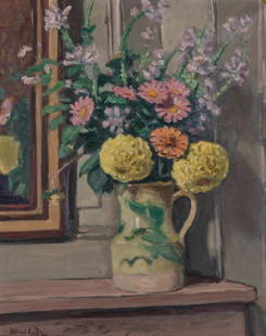 Albert Andre French, 1869-1954 Dahlias Jaunes et: Albert Andre French, 1869-1954 Dahlias Jaunes et Zinnias Roses, 1928 Signed Albert Andre (ll); inscribed 10854 on the stretcher Oil on canvas 24 x 19 7/8 inches (61 x 50.5 cm) Provenance: Durand-Ruel
