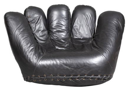 De Pas, D'Urbino & Lomazzi Black Leather Joe Chair: De Pas, D'Urbino & Lomazzi Black Leather Joe Chair Poltronova, 1980s Height 34 inches, width 60 inches, depth 44 inches. C