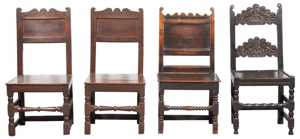 Pair of English Oak Joined Back Stools; Together with (1 of 5)