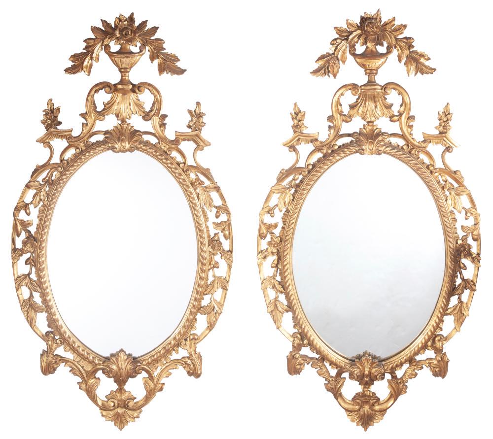 Pair of George III Style Giltwood Oval Mirrors (1 of 6)