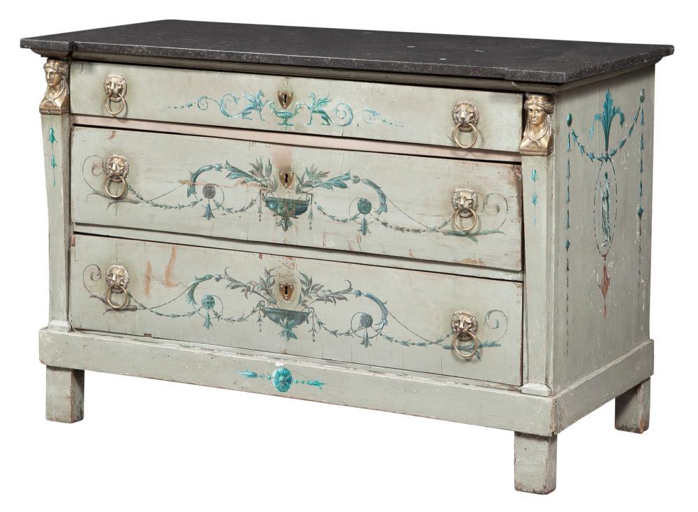 Empire Brass-Mounted Painted and Marble Top Commode (1 of 5)