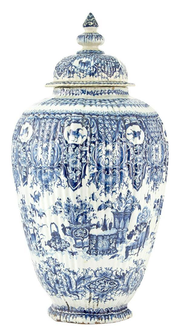 Dutch Delft Blue and White Earthenware Vase and Cover (1 of 6)