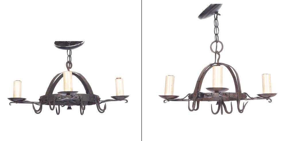 Two Wrought Iron Four-Light Chandeliers: Together with (1 of 6)