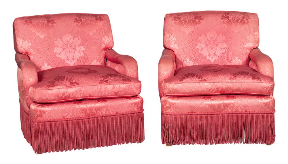 Pair of Silk Damask Club Chairs (1 of 4)
