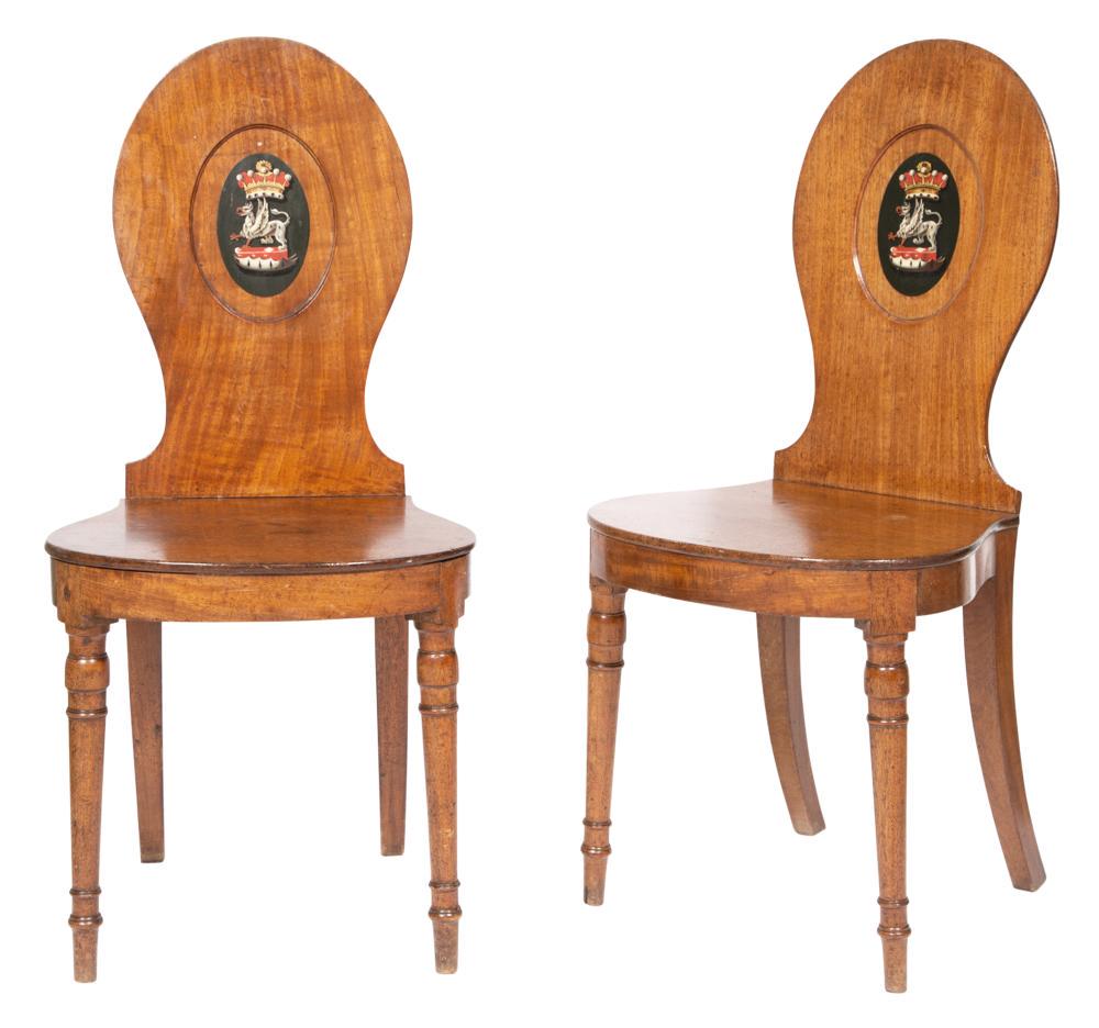 Pair of Regency Style Mahogany Crested Hall Chairs (1 of 5)