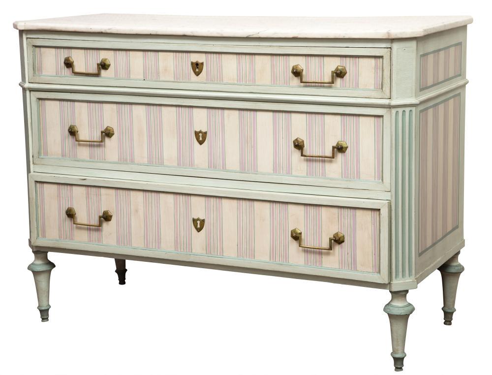 Louis XVI Style Marble Top Painted Wood Three Drawer (1 of 4)