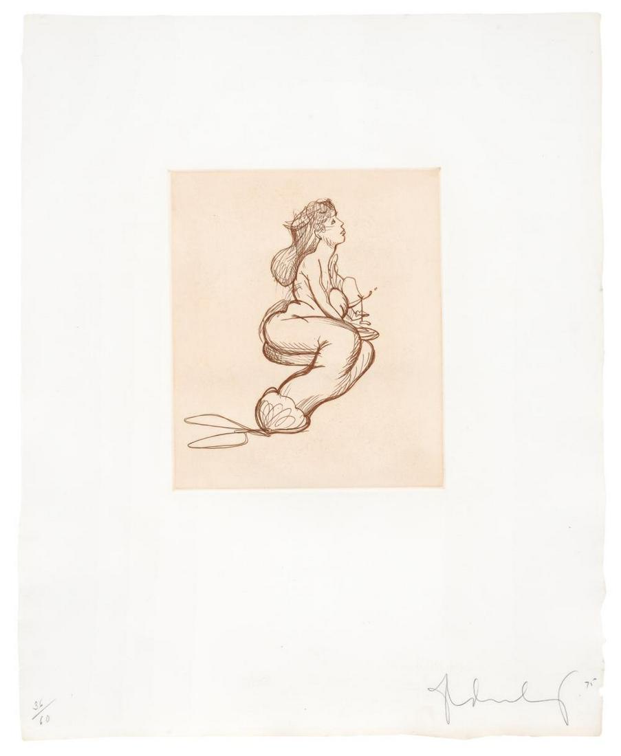 Claes Oldenburg MERMAID (AXSOM/PLATZKER 123.1) Etching: Claes Oldenburg (b. 1929) MERMAID (AXSOM/PLATZKER 123.1) Etching printed in sepia, 1975, signed, dated and numbered 36/60 in pencil, from Erotic Fantasy Etchings, printed and published by Petersburg P