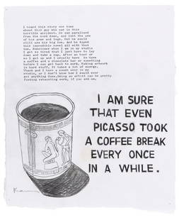 David Kramer American, b. 1963 Untitled (Even: David Kramer American, b. 1963 Untitled (Even Picasso...), 2005 Signed Kramer (ll); signed and dated Kramer 2005 on the verso Pencil and ink on paper 11 1/4 x 9 1/4 inches (28.5 x 23.5 cm) (uneven