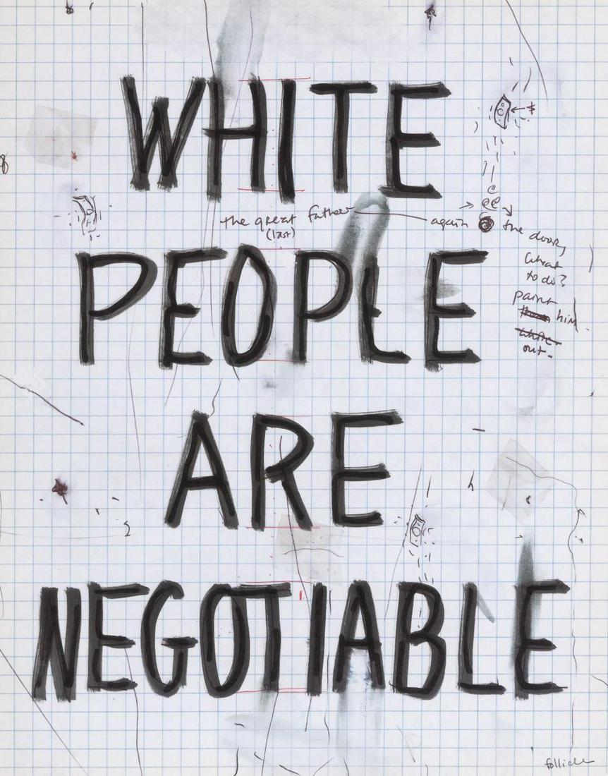 William Pope.L. WHITE PEOPLE ARE NEGOTIABLE Color: William Pope.L. (b. 1955) WHITE PEOPLE ARE NEGOTIABLE Color offset print, with stamped signature, numbered 4496/4500 in pencil, on the reverse, unframed. Sheet 10 5/8 x 8 3/8 inches; 270 x 213 mm. C