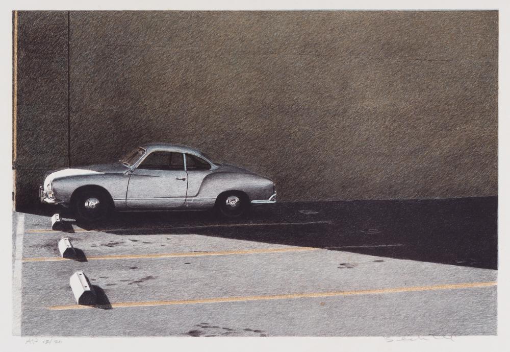 Robert Bechtle OAKLAND BLUE GHIA Color lithograph: Robert Bechtle (1932-2020) OAKLAND BLUE GHIA Color lithograph, 1979, on wove paper, signed and inscribed AP 12/20 in pencil, with full margins, unframed. Image 12 1/8 x 17 7/8 inches; 308 x 454 mm. Sh
