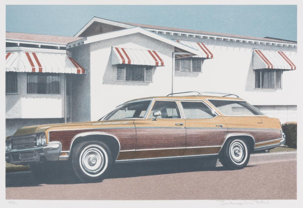 Robert Bechtle STATION WAGON Color lithograph: Robert Bechtle (1932-2020) STATION WAGON Color lithograph, on wove paper, signed and inscribed H.C. in pencil, with full margins, unframed. Image 12 x 17 7/8 inches; 305 x 454 mm. Sheet 23 3/16 x 28 3