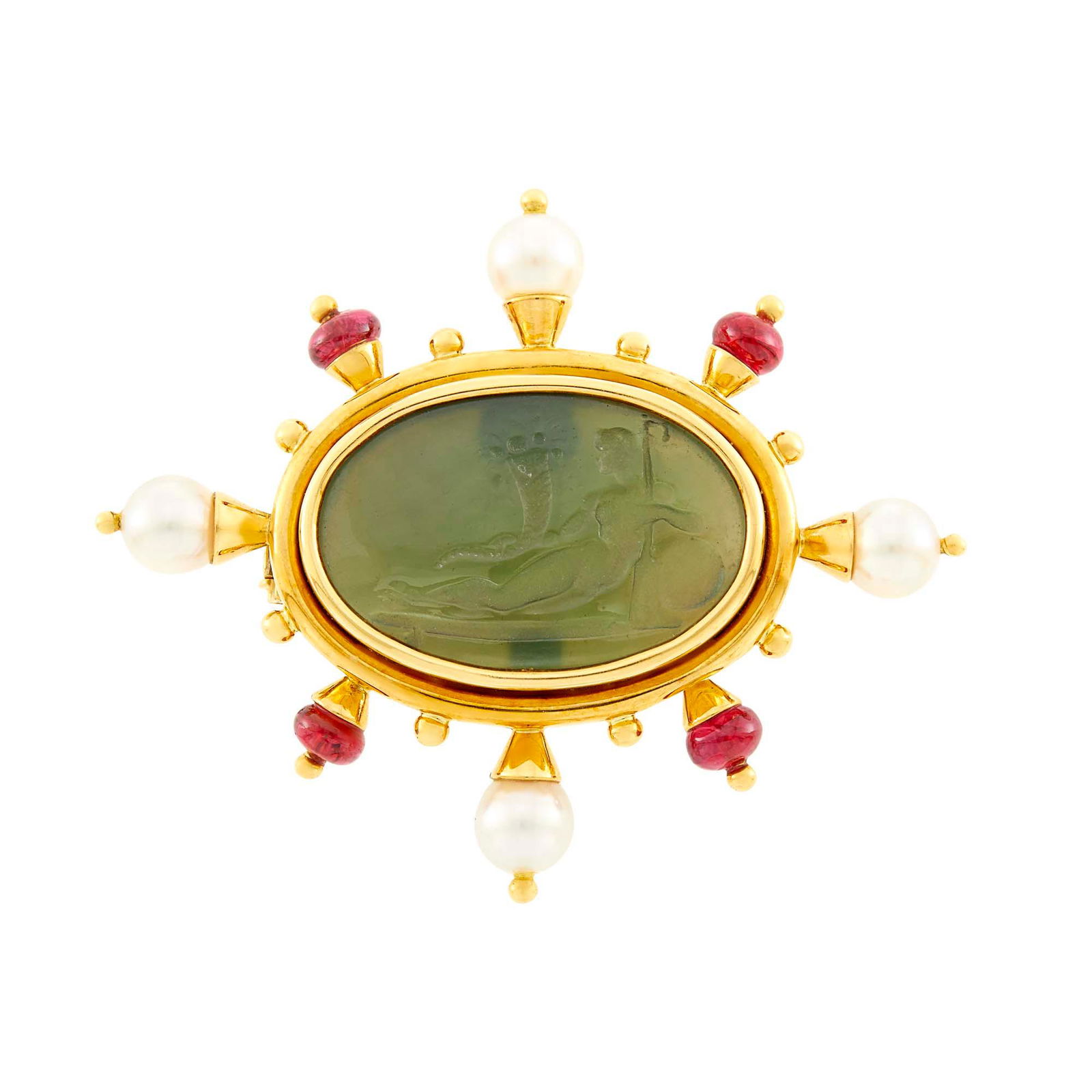 Elizabeth Locke Gold, Green Glass Intaglio, (1 of 3)