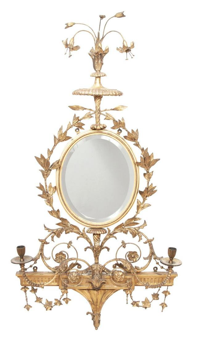 George III Style Giltwood Two-Light Girandole Mirror (1 of 3)