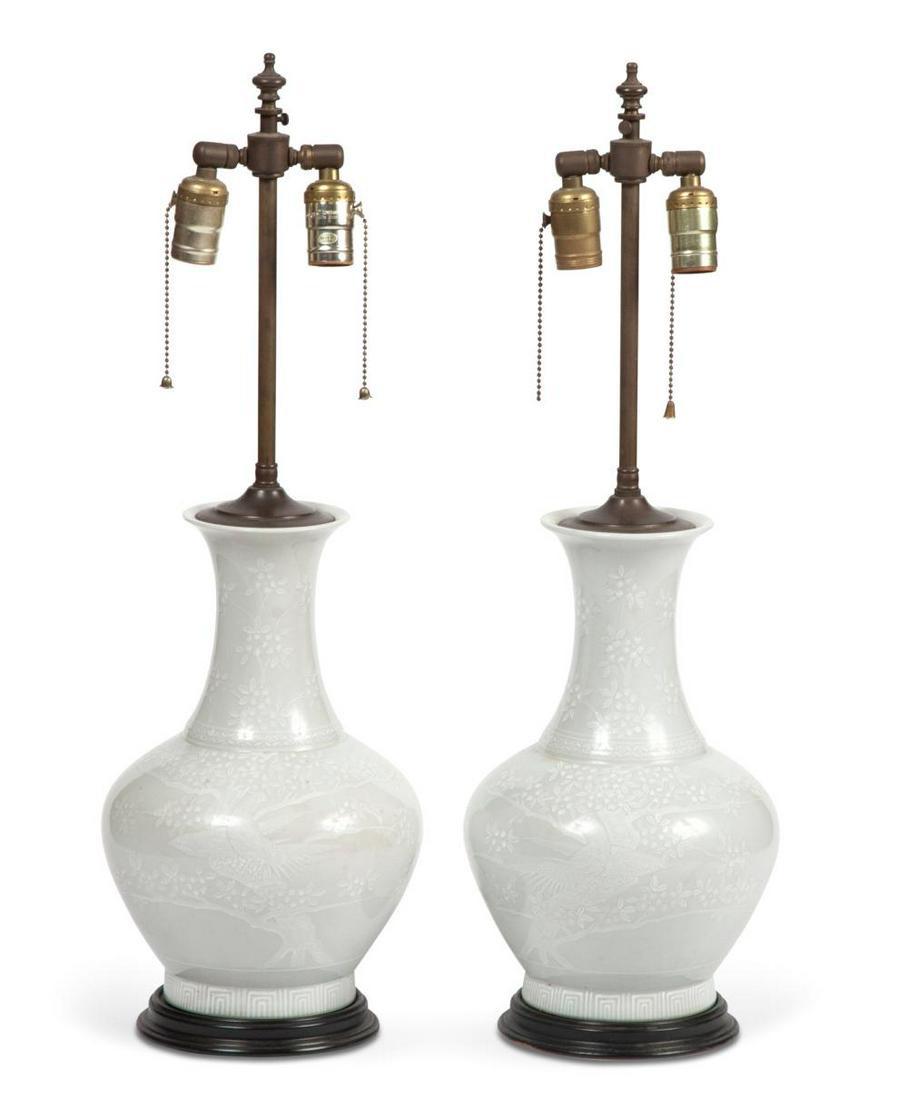 Pair of Chinese Style Enameled Porcelain Lamps (1 of 4)
