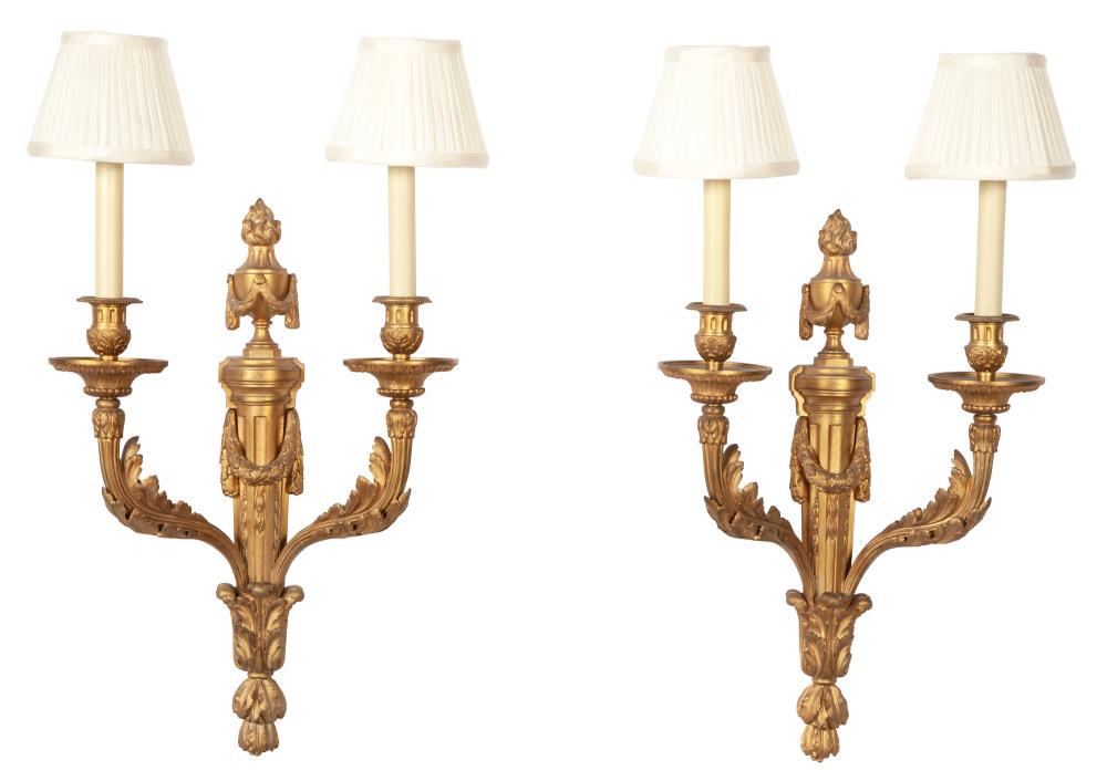 Pair of Louis XVI Style Gilt Bronze Two-Light Sconces (1 of 3)