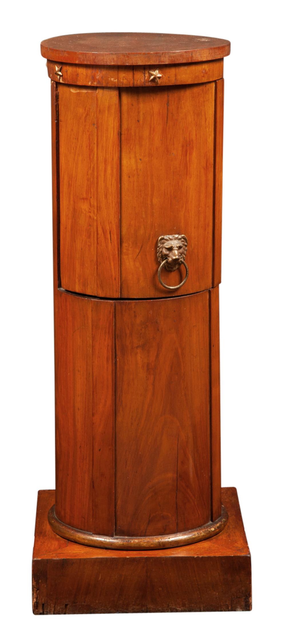 Biedermeier Gilt-Metal Mounted Fruitwood Pot Cupboard: Biedermeier Gilt-Metal Mounted Fruitwood Pot Cupboard Height 36 inches, diameter of top 12 inches. C