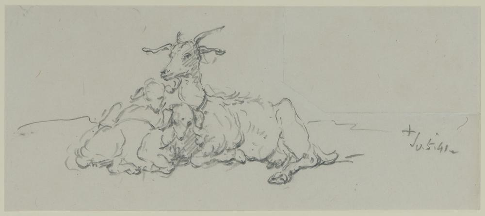 George Chinnery English, 1774-1852 A Goat with her (1 of 4)