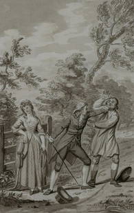 Edward Dayes English, 1763-1804 A Fight over the Fair: Edward Dayes English, 1763-1804 A Fight over the Fair Beloved Ink and wash on paper 5 3/8 x 3 3/8 inches (13.7 x 8.6 cm) Provenance: Martyn Gregory, London C An Upper East Side Private Collection