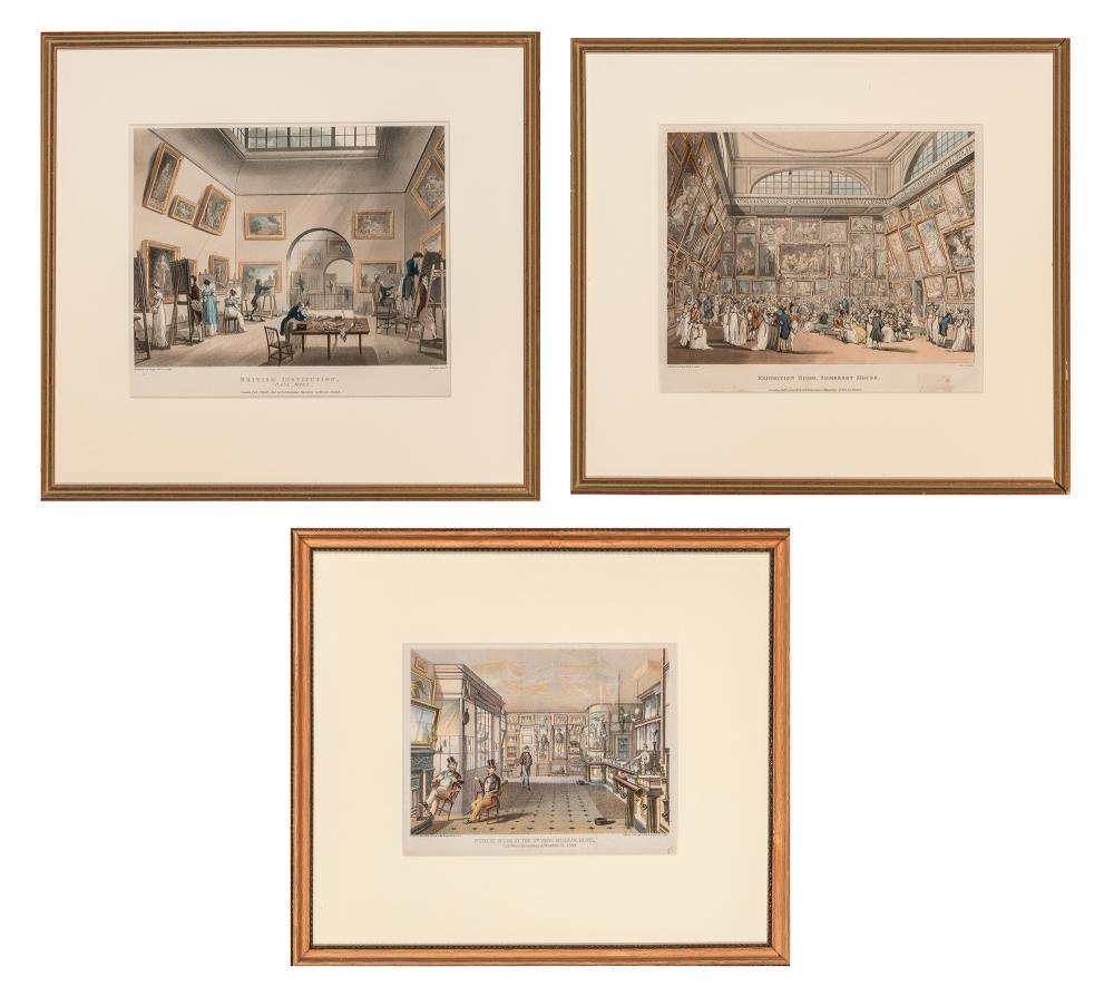 Thomas Rowlandson (1756-1827) and Augustus Charles: Thomas Rowlandson (1756-1827) and Augustus Charles Pugin (1762-1832) BRITISH INSTITUTION (PALL MALL); EXHIBITION ROOM, SOMERSET HOUSE Two hand-colored etchings and aquatints, 1808; Together with Major