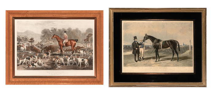 C. Turner after James Ward RALPH JOHN LAMBTON ESQR.,: Charles Turner (1774-1857) after James Ward (1769-1859) RALPH JOHN LAMBTON ESQR., HIS HORSE "UNDERTAKER" AND HOUNDS Hand-colored engraving, 1821; Together with J. Harris after John Frederick Herring S