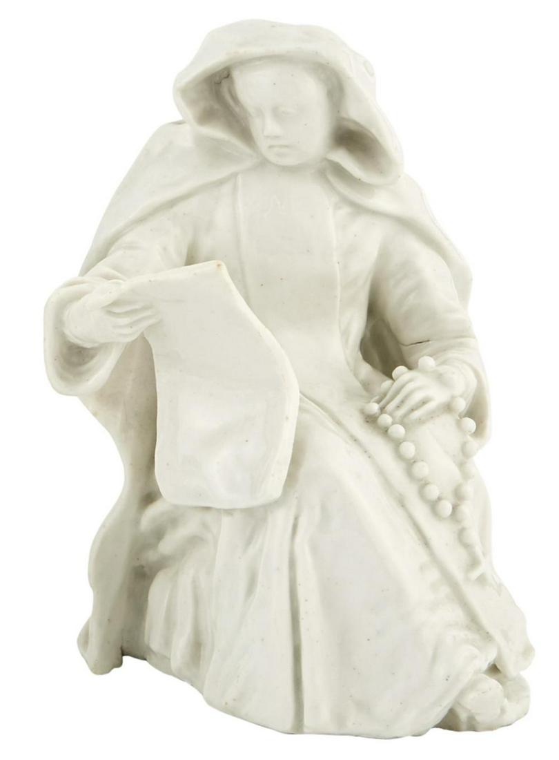 Bow Porcelain Figure of a Nun: Bow Porcelain Figure of a Nun Circa 1755 Modeled seated, wearing a habit and reading a book. Height 6 inches. C An Upper East Side Private Collection
