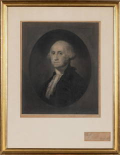 William Edgar Marshall after Gilbert Stuart GEORGE: William Edgar Marshall (1837-1906) after Gilbert Stuart (1755-1828) GEORGE WASHINGTON Engraving, signed and inscribed Proof in pencil, framed. Image 13 1/4 x 11 1/4 inches; 337 x 286 mm. Frame 22 1/2