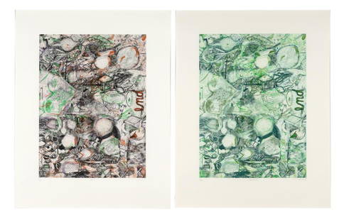 Mark Fox TO; TOWARD Two color intaglios: Mark Fox (b. 1963) TO; TOWARD Two color intaglios, 2013, on Hahnem&#252;hle Kupferdruck etching paper, signed, dated, titled and numbered 11/15 in pencil, published by Universal Limited Art Editions,