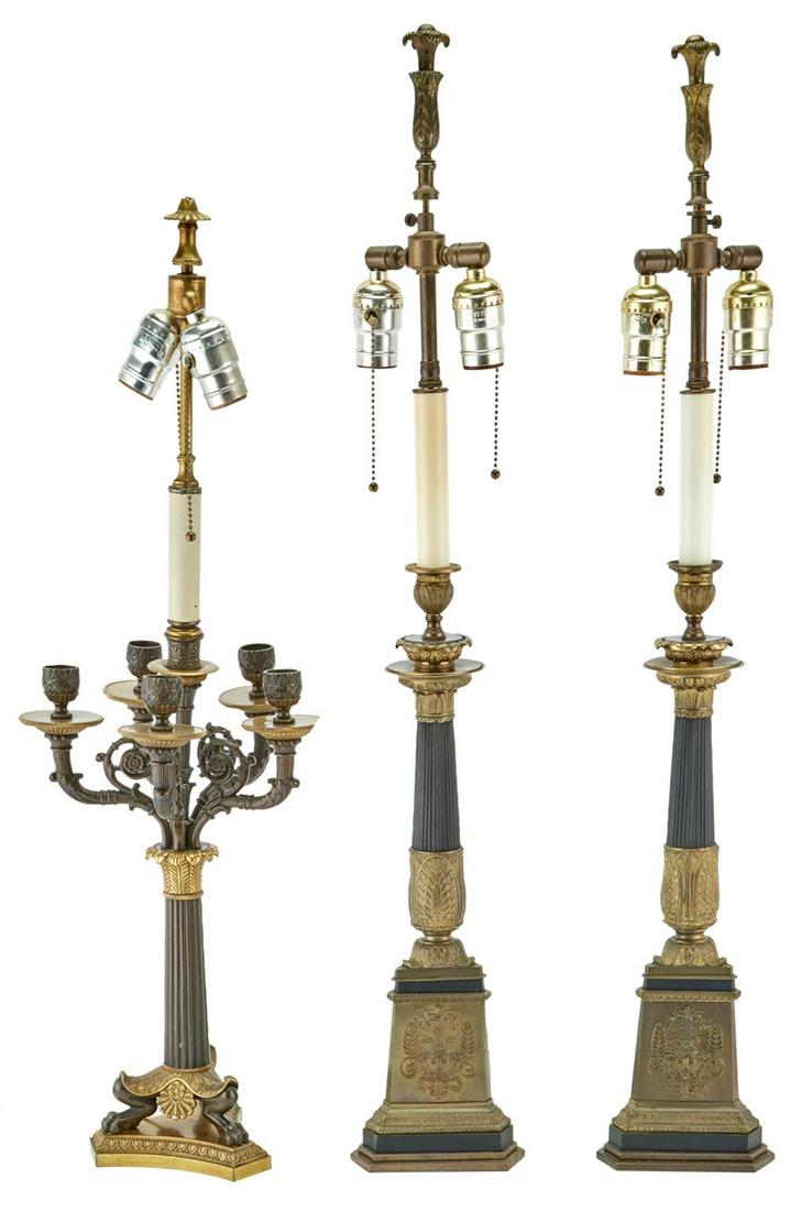 Pair of Empire Style Gilt and Patinated Metal Columnar (1 of 3)