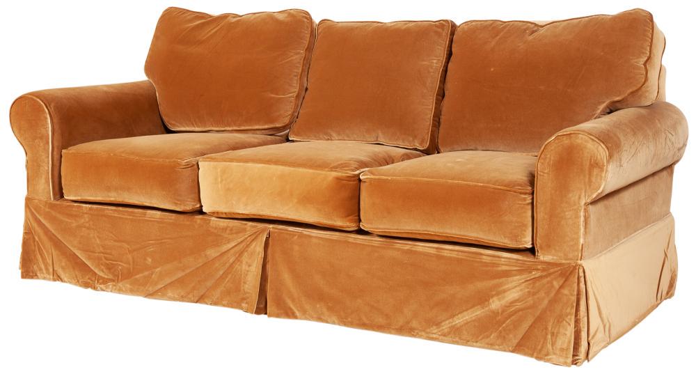 Brown Velvet-Upholstered Three-Seat Sofa (1 of 4)