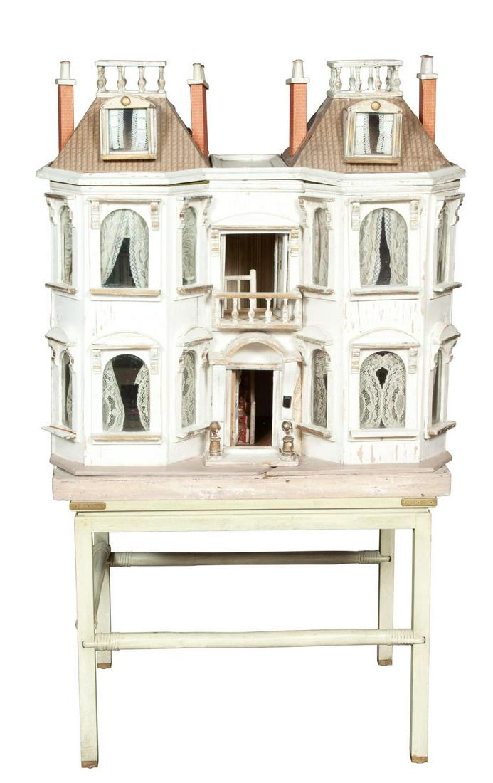 Painted and Parcel-Gilt Doll's House on Stand (1 of 2)