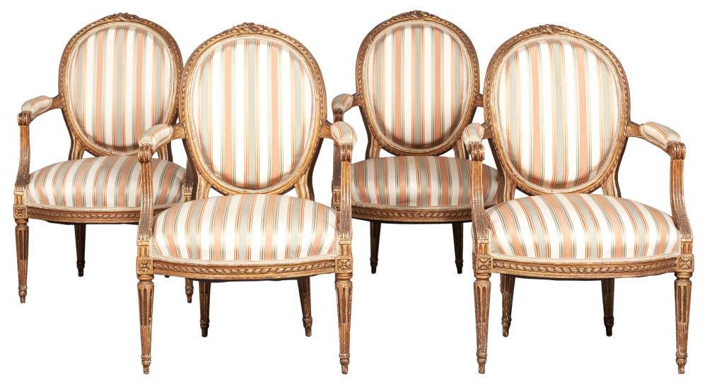 Set of Four Louis XVI Style Giltwood Fauteuils (1 of 4)