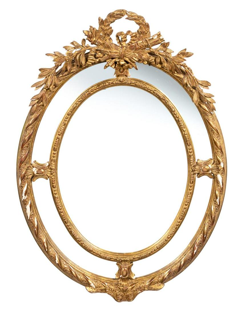 Louis XVI Style Giltwood Oval Mirror Framed Mirror (1 of 2)
