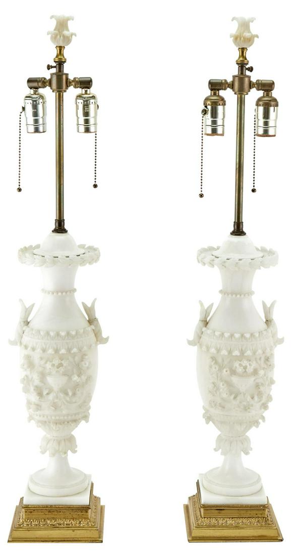 Pair of Carved Alabaster Floral Decorated Urn-Form (1 of 3)