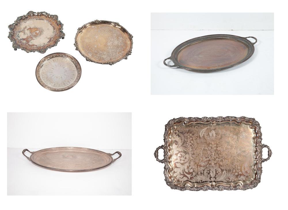 Group of Three Silver Plated Salvers and Three Silver (1 of 9)