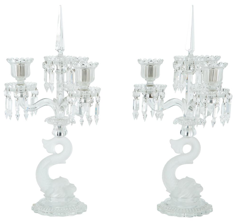 Pair of Baccarat Molded Glass Dolphin-Form Three-Light (1 of 6)