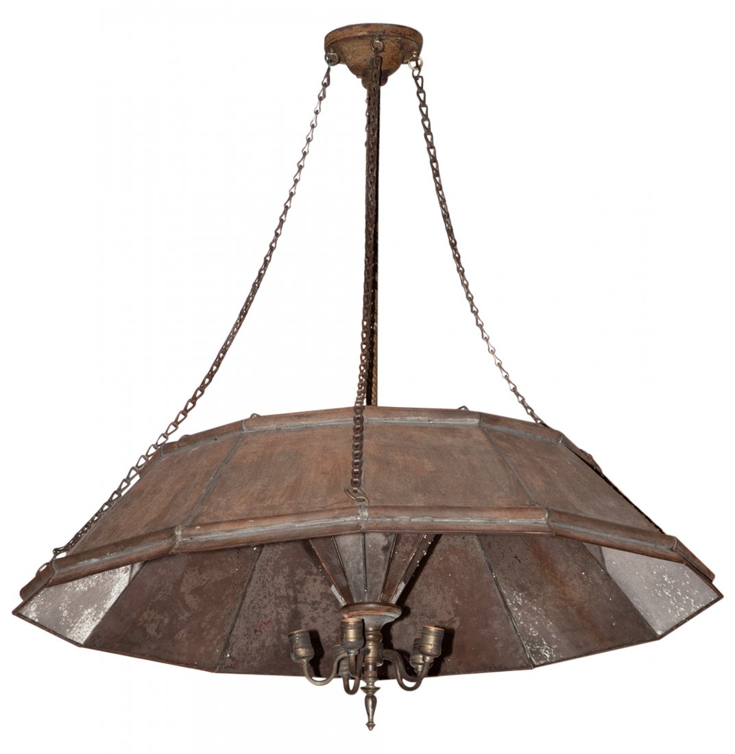 Tole and Mirror Dodecagonal "Operating Room" Chandelier: Tole and Mirror Dodecagonal "Operating Room" Chandelier Width 41 inches. Provenance: John Derian Company, New York C Gilded Glamour: Property from the Collection of Sheelin Wilson