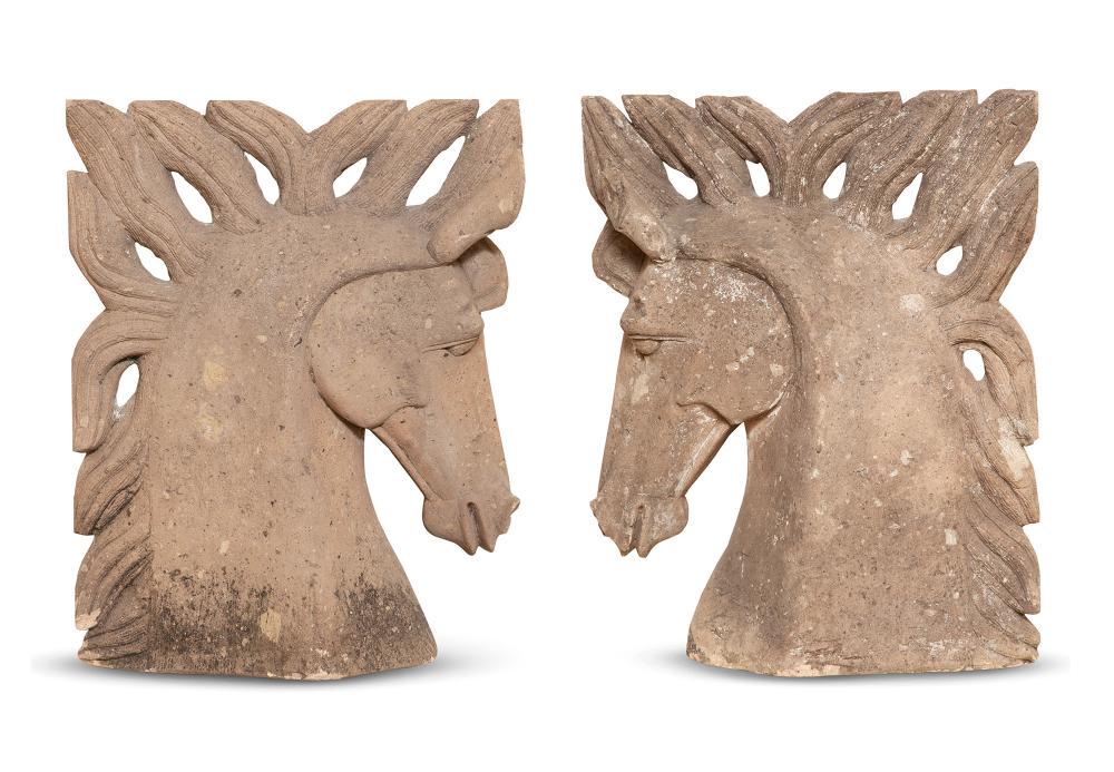 Pair of Aggregate Stone Horse Heads (1 of 5)