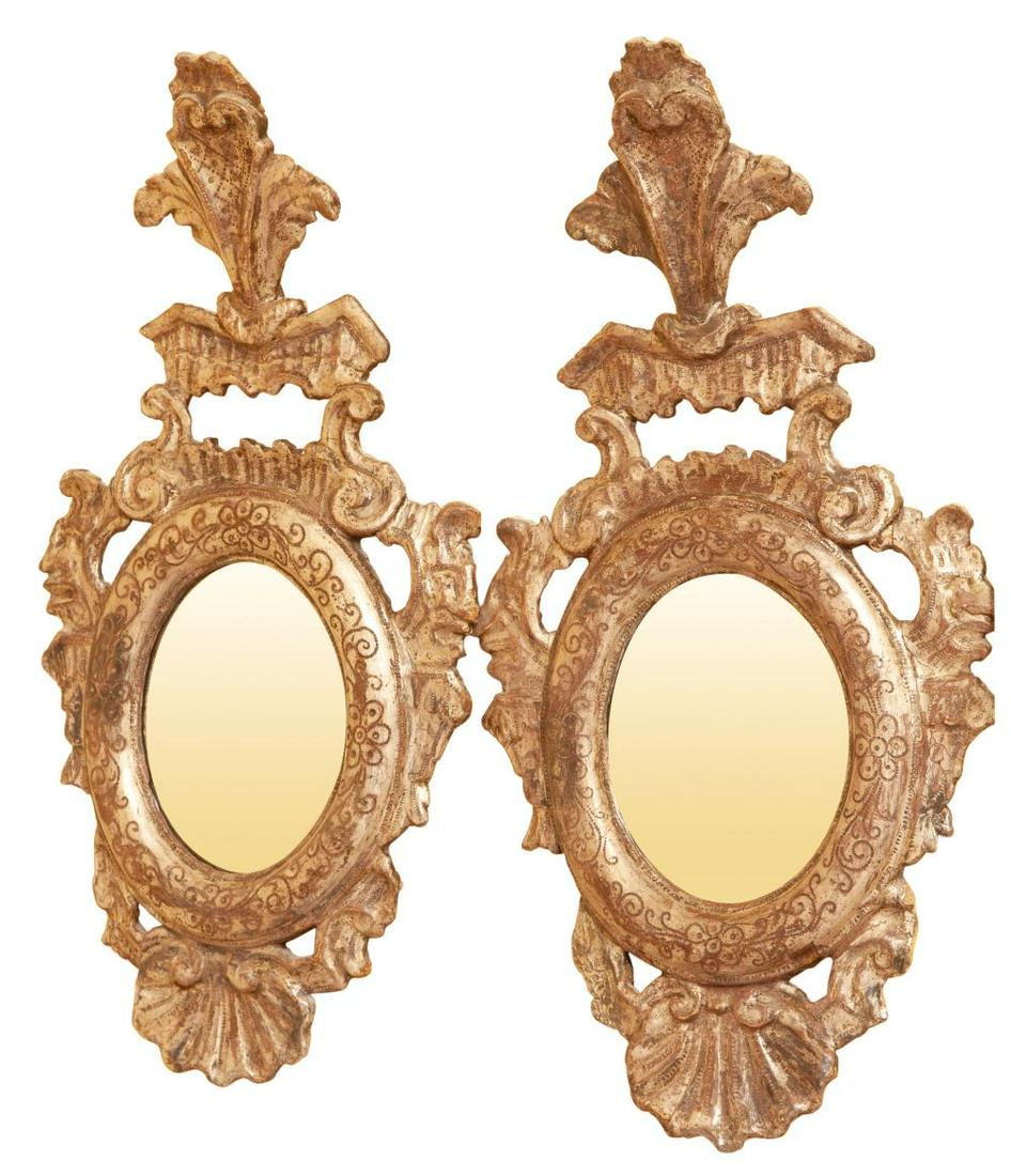 Pair of Italian Rococo Carved and Silver Leafed Small (1 of 3)