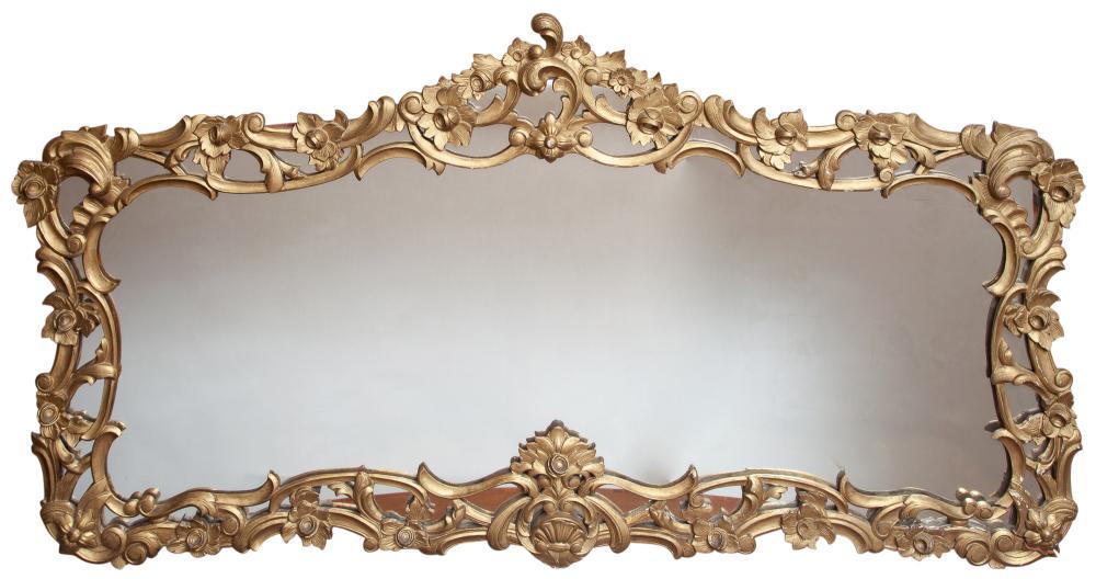 Rococo Style Giltwood Mirror: Rococo Style Giltwood Mirror Height 39 3/4 inches, width 6 feet 2 inches. C