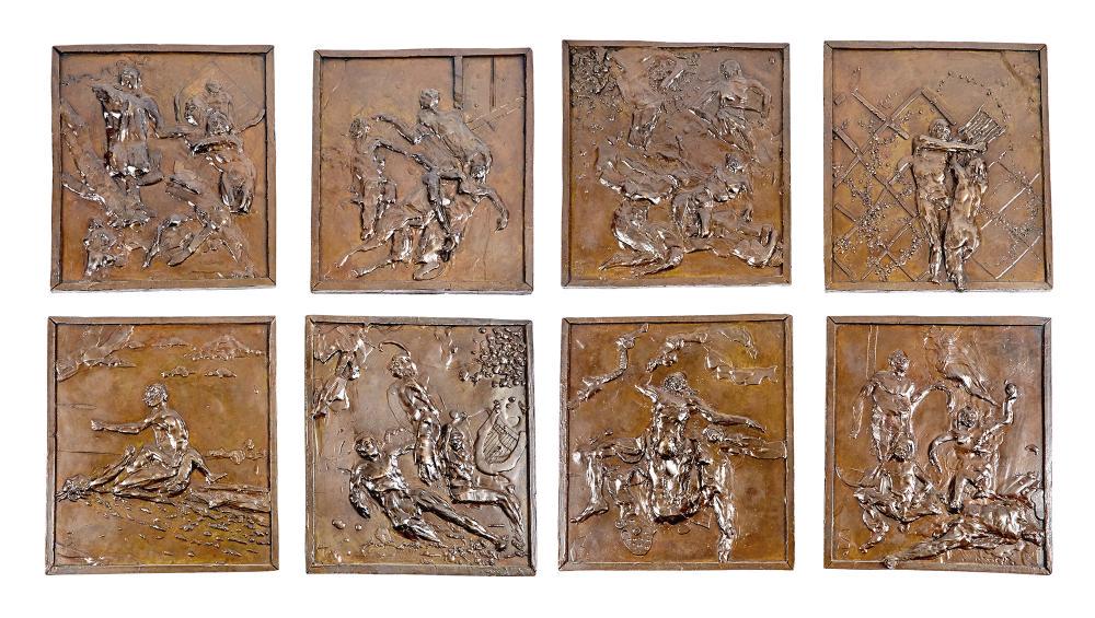 Set of Eight American Patinated Bronze Relief Plaques (1 of 6)