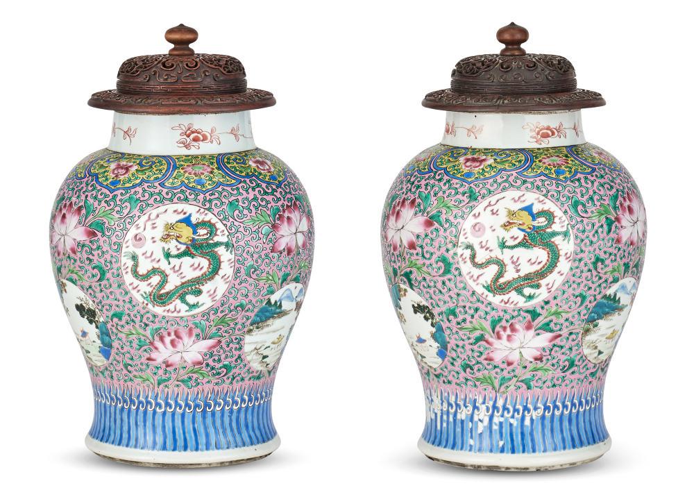 A Pair of Chinese Porcelain Enameled Baluster Jars (1 of 9)