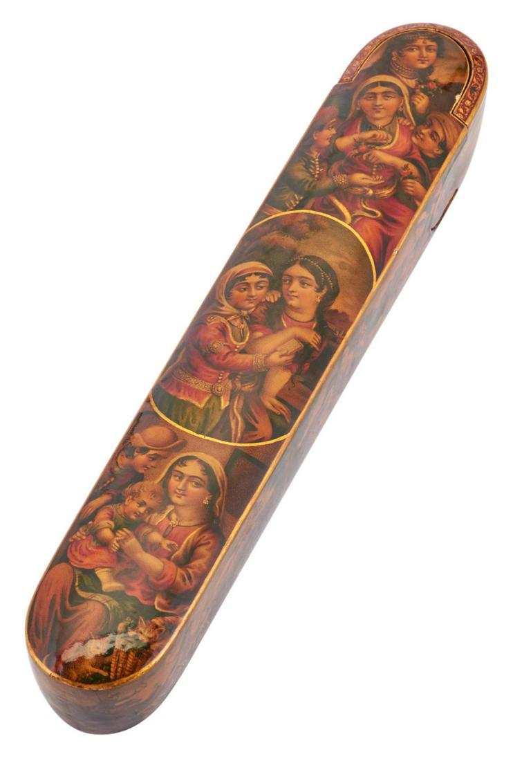 A Rare Persian 'Mother and Child' Lacquer Pen Case (1 of 5)
