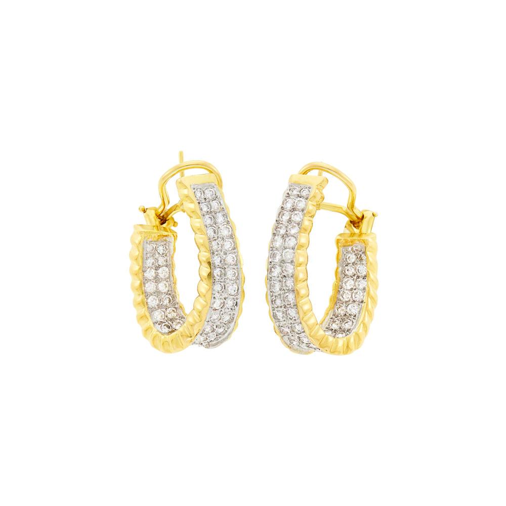 Pair of Two-Color Gold and Diamond Hoop Earrings (1 of 1)
